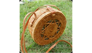 new circle design rattan ata hand woven batik lining handbag